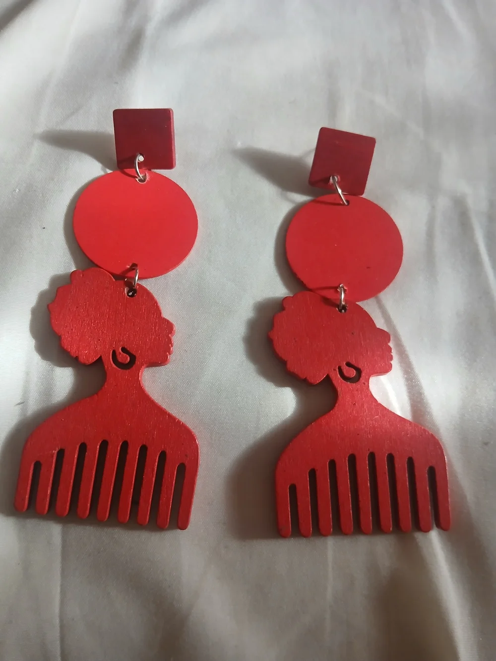 Red Afro Pick Silhouette Dangle Earrings - Women Jewelry